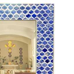 Handmade Blue Bone Inlay Moroccan Trellis Pattern Rectangular Wall Mirror, Decorative Accent Mirror - thumbnail 4