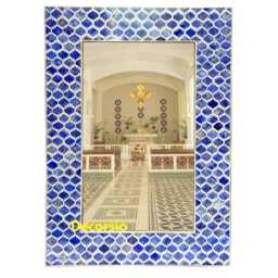 Handmade Blue Bone Inlay Moroccan Trellis Pattern Rectangular Wall Mirror, Decorative Accent Mirror - thumbnail 2
