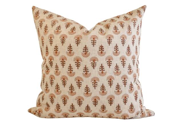 Indian Block Print Pillow Cover - Rust, Tan, Earth - image 1
