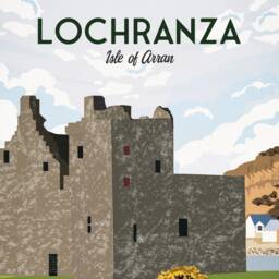 Lochranza Print - Travel Poster Castle Isle Of Arran Stag Scottish Wall Art Scotland Gift - thumbnail 3
