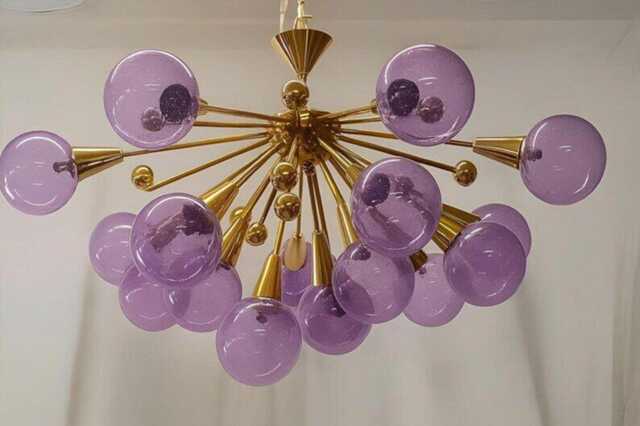 Stilnovo Style Sputnik Chandelier 14 Arms Glass Ball & Brass Italian Ceiling Lights Fixture - image 1