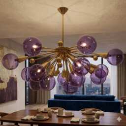 Stilnovo Style Sputnik Chandelier 14 Arms Glass Ball & Brass Italian Ceiling Lights Fixture - thumbnail 3