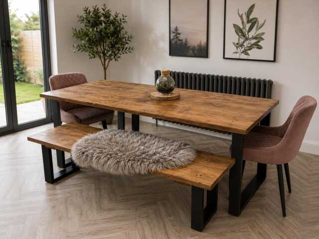 Solid Wood Dining Table, Live Edge, Industrial Steel Legs, Rustic Farmhouse Furniture - image 1