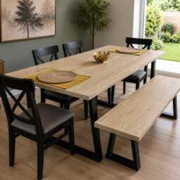 Solid Wood Dining Table, Live Edge, Industrial Steel Legs, Rustic Farmhouse Furniture - thumbnail 4