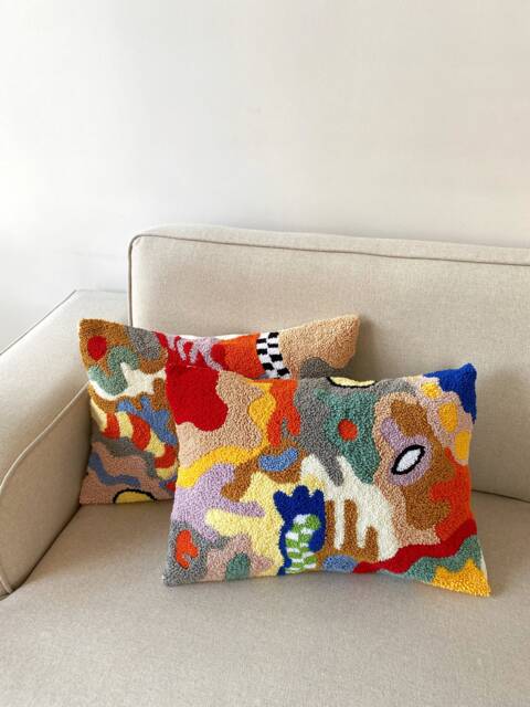 Hand Tufted Punch Needle Pillow Cover Decorative Embroidered Cushion Natural Cotton Yarn Fun Home Decor Rug Gift For Friend - image 1
