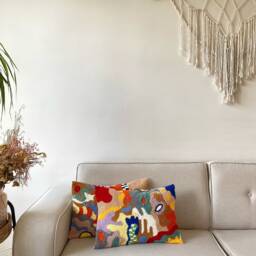 Hand Tufted Punch Needle Pillow Cover Decorative Embroidered Cushion Natural Cotton Yarn Fun Home Decor Rug Gift For Friend - thumbnail 2