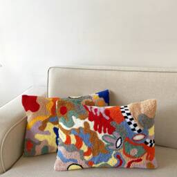 Hand Tufted Punch Needle Pillow Cover Decorative Embroidered Cushion Natural Cotton Yarn Fun Home Decor Rug Gift For Friend - thumbnail 3