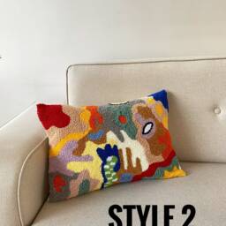 Hand Tufted Punch Needle Pillow Cover Decorative Embroidered Cushion Natural Cotton Yarn Fun Home Decor Rug Gift For Friend - thumbnail 4