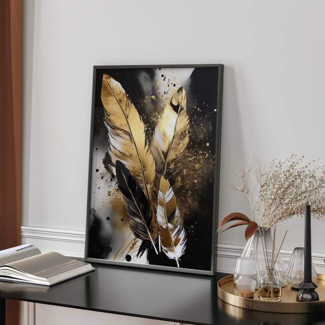 Black & Gold Feathers Wall Art Print - And - image 1