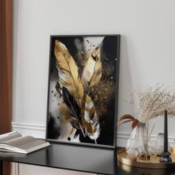 Black & Gold Feathers Wall Art Print - And - thumbnail 1