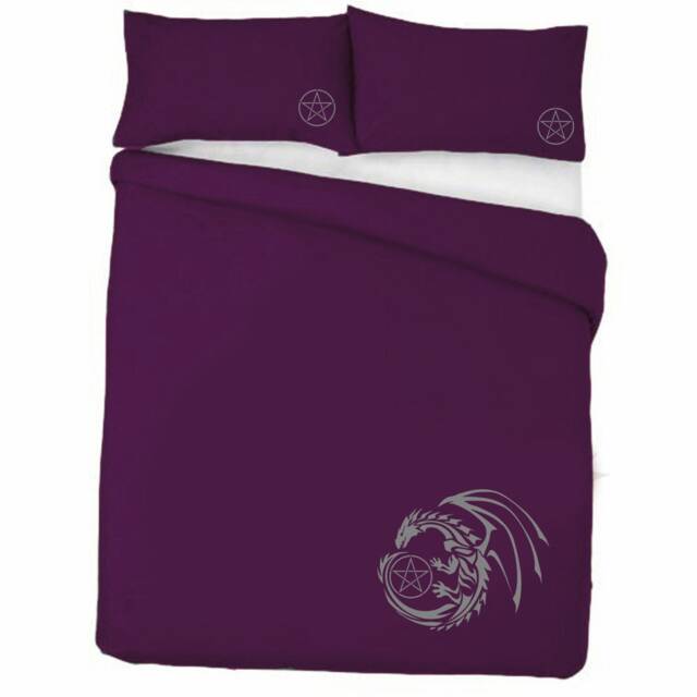 Gothic Purple With Silver Pentacle Dragon Duvet Cover Bedding in Double Or King - image 1