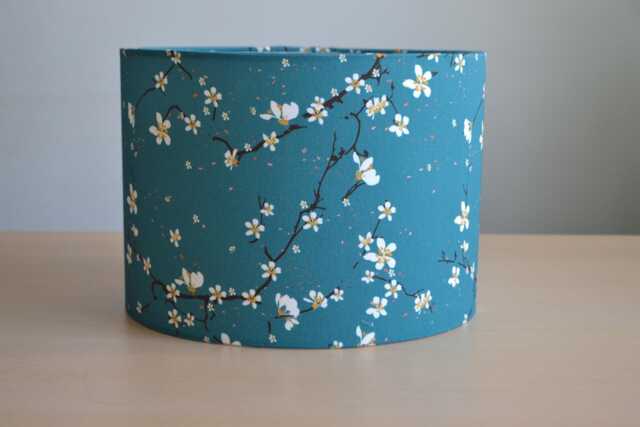 Blue & White Cherry Blossom Cotton Fabric Lampshade, Blue Floral Print Table Lamp, Pendant Light, Flower Light - image 1