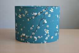 Blue & White Cherry Blossom Cotton Fabric Lampshade, Blue Floral Print Table Lamp, Pendant Light, Flower Light - thumbnail 1
