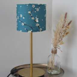 Blue & White Cherry Blossom Cotton Fabric Lampshade, Blue Floral Print Table Lamp, Pendant Light, Flower Light - thumbnail 3