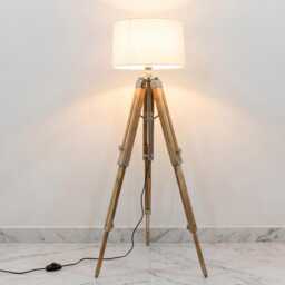 Floor Tripod Lamp Wooden Standing With White Fabric Shade Modern Scandinavian Light For Living Room Bedroom Corner Decor - thumbnail 3