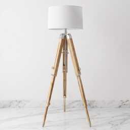 Floor Tripod Lamp Wooden Standing With White Fabric Shade Modern Scandinavian Light For Living Room Bedroom Corner Decor - thumbnail 2