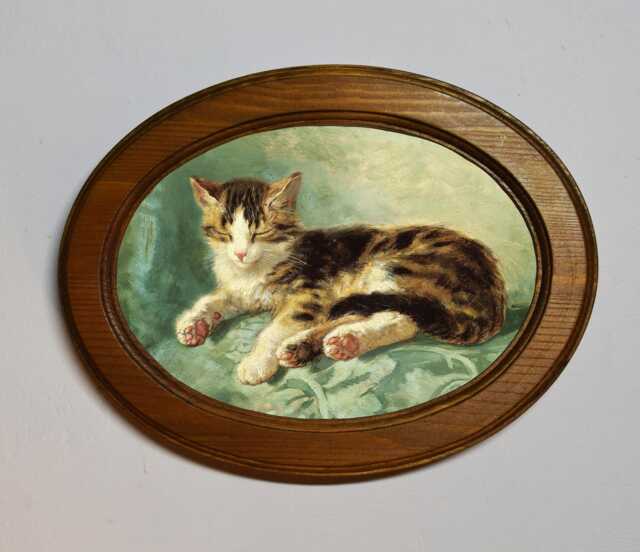 Framed Classic Art Print, Henri??tte Ronner Knip, Cat Nap, Light Oak - image 1
