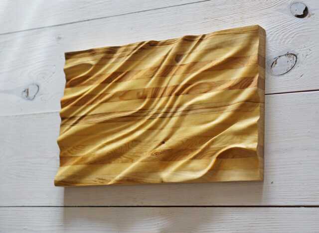Reclaimed Wood Wall Art Eco Pallet Waves, Modern Sculpture - 15.7x10 In - image 1