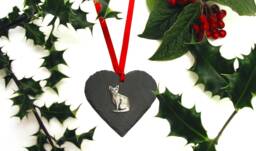 Cat Design Slate Heart - Christmas Decoration 2026 Memorial Gift Lover Decor - thumbnail 1