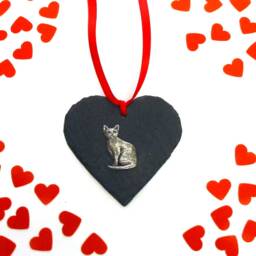 Cat Design Slate Heart - Christmas Decoration 2026 Memorial Gift Lover Decor - thumbnail 3