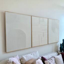 xlarge Set Of 3 Plaster Wall Art, Textured Canvas Boho Decor, Livingroom Bedroom Decor - thumbnail 3
