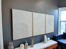 xlarge Set Of 3 Plaster Wall Art, Textured Canvas Boho Decor, Livingroom Bedroom Decor - thumbnail 1