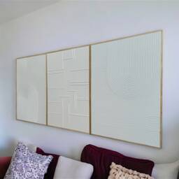 xlarge Set Of 3 Plaster Wall Art, Textured Canvas Boho Decor, Livingroom Bedroom Decor - thumbnail 2