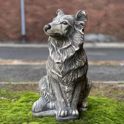 Concrete Collie Dog Statue Realistic Scottish Sculpture Outdoor Garden Cement Decor Pet Memorial Figurine Lawn Ornament Lover Gift - thumbnail 1