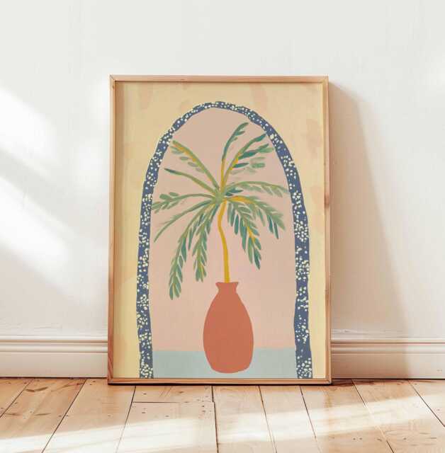 Minimalist Palm Tree Print, Boho Terracotta Arch, Mediterranean Wall Art - image 1