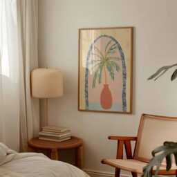 Minimalist Palm Tree Print, Boho Terracotta Arch, Mediterranean Wall Art - thumbnail 4