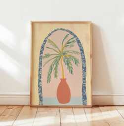 Minimalist Palm Tree Print, Boho Terracotta Arch, Mediterranean Wall Art