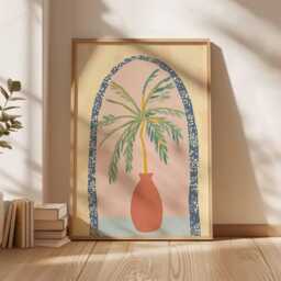 Minimalist Palm Tree Print, Boho Terracotta Arch, Mediterranean Wall Art - thumbnail 2