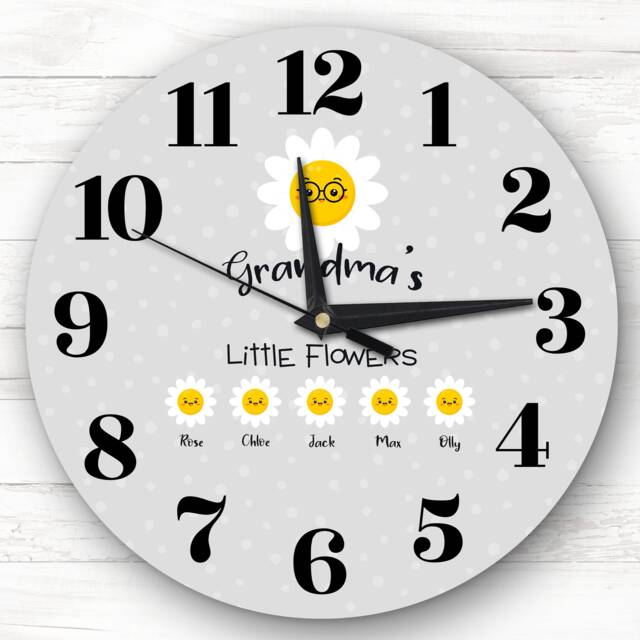 Grandma's Little Flowers Grey Mother's Day Gift For Grandma Personalised Clock - image 1