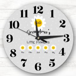 Grandma's Little Flowers Grey Mother's Day Gift For Grandma Personalised Clock - thumbnail 1