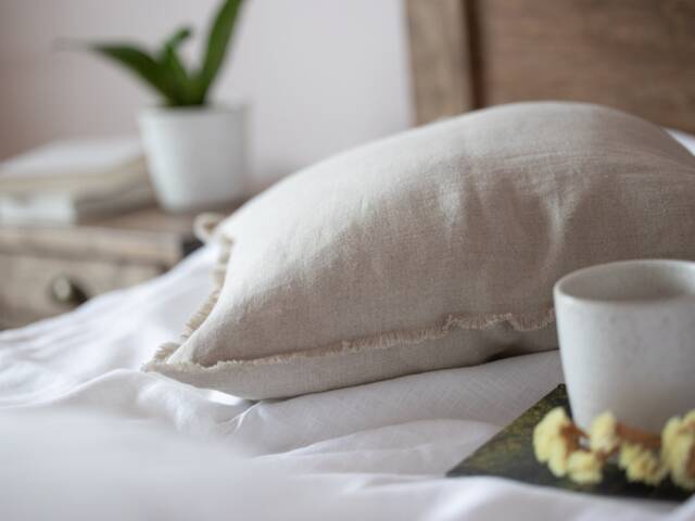 Natural Linen Pillowcases With Fringe. Bed Pillow Cover Fringes. Throw Frayed Edge For Rustic Home Decor - image 1