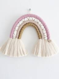 Pink & Gold Macrame Rainbow - Hanging Pink Rainbow Baby Shower Gift Decoration Girls Nursery Decor Playroom Decoration - thumbnail 1
