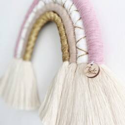 Pink & Gold Macrame Rainbow - Hanging Pink Rainbow Baby Shower Gift Decoration Girls Nursery Decor Playroom Decoration - thumbnail 2