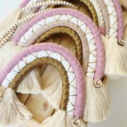 Pink & Gold Macrame Rainbow - Hanging Pink Rainbow Baby Shower Gift Decoration Girls Nursery Decor Playroom Decoration - thumbnail 3