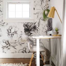 White Peony Removable Wallpaper, Peonies Wall Mural, Black & White Peel Stick Temporary Wallpaper #51 - thumbnail 2