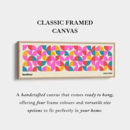Cream Beige Bauhaus Wall Art Retro Geometric Horizontal Canvas Print in Pink Blue & Yellow For Hallway Bedroom Or Living Room - thumbnail 3