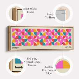 Cream Beige Bauhaus Wall Art Retro Geometric Horizontal Canvas Print in Pink Blue & Yellow For Hallway Bedroom Or Living Room - thumbnail 2