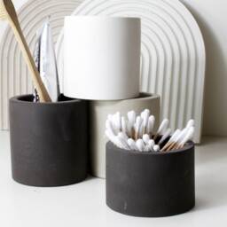 Concrete Pen Holder, Black, White Or Grey, Toothbrush Cup, For Brushes, Pretty Gift, Nice Round Storage, 8 cm High - thumbnail 3
