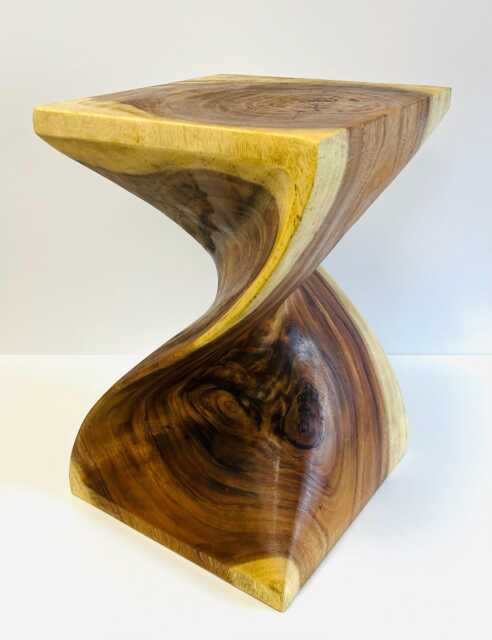 Twisted Teak Stool Side Table Indoor Hand Crafted Wood Lamp Square Rustic - image 1