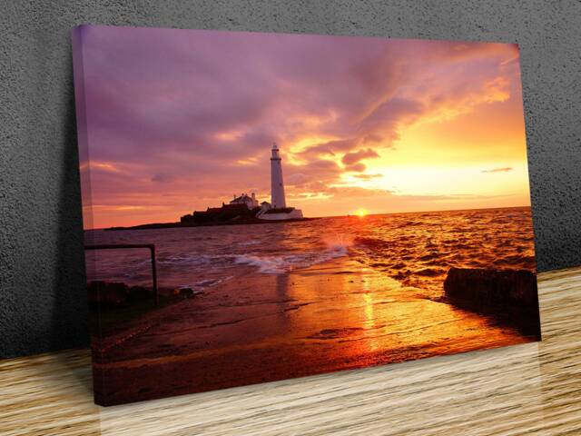 st. Mary's Lighthouse During Sunset, England , Wall Hangings, Wall Art, Canvas Print Art Framed - image 1