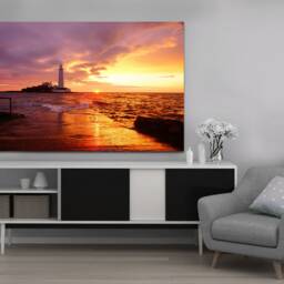 st. Mary's Lighthouse During Sunset, England , Wall Hangings, Wall Art, Canvas Print Art Framed - thumbnail 2