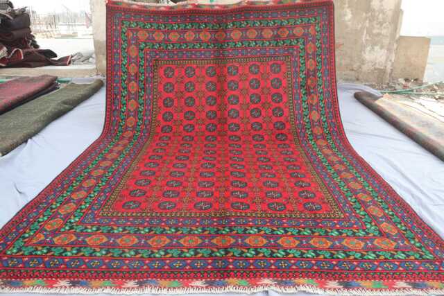 7x10 Red Afghan Rug, Hand Knotted Soft Pile Wool Oriental Area Turkmen Tribal Bukhara Rug - Rugs For Living Room, Bedroom - image 1