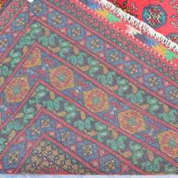 7x10 Red Afghan Rug, Hand Knotted Soft Pile Wool Oriental Area Turkmen Tribal Bukhara Rug - Rugs For Living Room, Bedroom - thumbnail 4