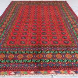 7x10 Red Afghan Rug, Hand Knotted Soft Pile Wool Oriental Area Turkmen Tribal Bukhara Rug - Rugs For Living Room, Bedroom - thumbnail 3