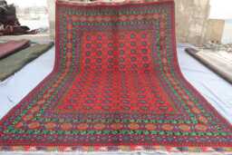 7x10 Red Afghan Rug, Hand Knotted Soft Pile Wool Oriental Area Turkmen Tribal Bukhara Rug - Rugs For Living Room, Bedroom - thumbnail 1