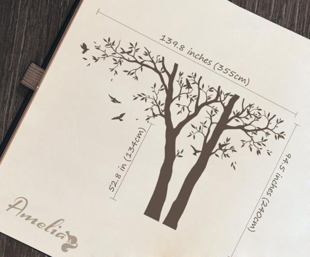 Large Tree Wall Sticker White With Birds Decal White & Decal For Nursery Vinyl Decor -Am006 - image 1